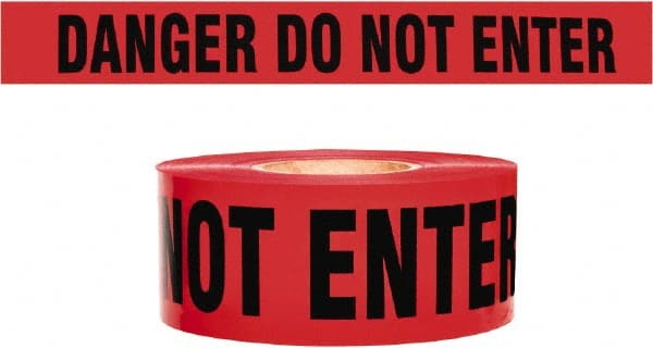 NMC - 135' Long x 3" Wide Roll, 100% Cotton, Red Barricade Tape - Message: Caution - Do Not Enter - Exact Tooling