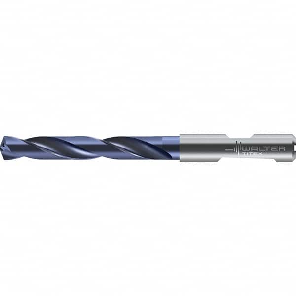 Walter-Titex - 12.5mm 140° Solid Carbide Jobber Drill - TiAlN Finish, Right Hand Cut, Spiral Flute, Round with Flats Shank, 124mm OAL - Exact Tooling