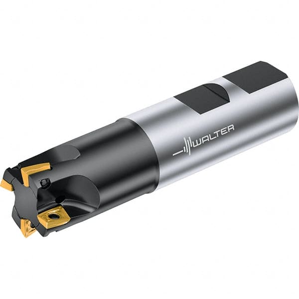 Walter - 20mm Cut Diam, 8mm Max Depth of Cut, 20mm Shank Diam, 90mm OAL, Indexable Square Shoulder End Mill - LDMW08T204R, LDMT08T204R Inserts, Weldon Shank, 0° Lead Angle, Through Coolant, Series M4130 - Exact Tooling