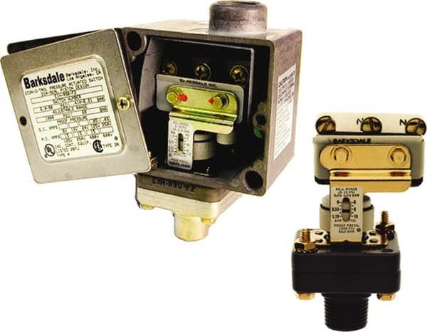 Barksdale - 10 to 250 psi Adjustable Range, 1,000 Max psi, Diaphragm Piston Pressure Switch - 1/4 NPT Male, Screw Terminals, SPDT Contact, Polysulfone 40% Glass Filled Wetted Parts, 2% Repeatability - Exact Tooling