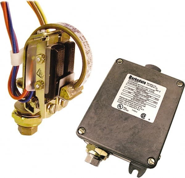 Barksdale - 50 to 1,200 psi Adjustable Range, 1,800 Max psi, Bourdon Tube Pressure Switch - 1/4 NPT Female, Terminals, 2 x SPDT Contact, 316SS Wetted Parts, 1% Repeatability - Exact Tooling