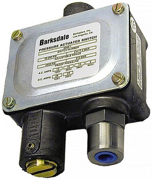 Barksdale - 100 to 1,500 psi Adjustable Range, 7,500 Max psi, Sealed Piston Pressure Switch - 1/4 NPT Female, Screw Terminals, SPDT Contact, 416SS Wetted Parts, 2% Repeatability - Exact Tooling