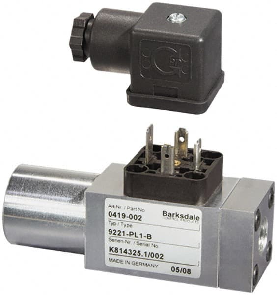 Barksdale - 220 to 2,900 psi Adjustable Range, 4,350 Max psi, Compact Pressure Switch - 7/16-20 UNF SAE, DIN 43650, SPDT Contact, SS Wetted Parts, 2% Repeatability - Exact Tooling