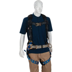 PRO-SAFE - 310 Lb Capacity, Size X-Large, Full Body Construction Harness - Polyester, Tongue Buckle Leg Straps, Tongue Buckle Chest Strap, Gray/Blue, AntiTangle Strap & Back D Ring - Exact Tooling