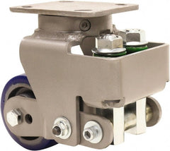 Hamilton - 4" Diam x 2" Wide, Polyurethane Mold on to Cast Iron Center Swivel Caster - 600 Lb Capacity, Top Plate Mount, 4" x 5" Plate, Sealed Precision Ball Bearing Bearing - Exact Tooling