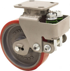 Hamilton - 10" Diam x 4" Wide, Polyurethane Mold on Forged Steel Rigid Caster - 3,145 Lb Capacity, Top Plate Mount, 4-1/2" x 6-1/2" Plate, Sealed Precision Ball Bearing Bearing - Exact Tooling