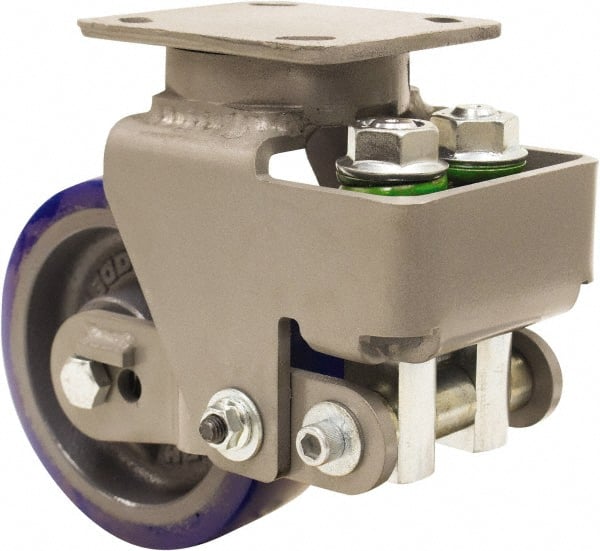 Hamilton - 6" Diam x 2" Wide, Polyurethane Mold on to Cast Iron Center Swivel Caster - 960 Lb Capacity, Top Plate Mount, 4" x 5" Plate, Sealed Precision Ball Bearing Bearing - Exact Tooling