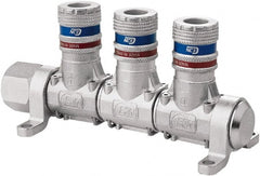 CEJN - 1/2" Inlet, 1/4" Outlet Manifold - 5-3/4" Long x 2.28" Wide x 2.7" High, 0.245" Mount Hole, 212°F Max, 230 Max PSI, 1 Inlet Port, 3 Outlet Ports - Exact Tooling