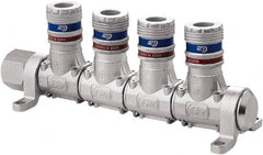 CEJN - 1/2" Inlet, 1/4" Outlet Manifold - 7" Long x 2.28" Wide x 2.7" High, 0.245" Mount Hole, 212°F Max, 230 Max PSI, 1 Inlet Port, 4 Outlet Ports - Exact Tooling