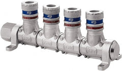 CEJN - 1/2" Inlet, 1/4" Outlet Manifold - 7" Long x 2.28" Wide x 2.7" High, 0.245" Mount Hole, 212°F Max, 230 Max PSI, 1 Inlet Port, 4 Outlet Ports - Exact Tooling