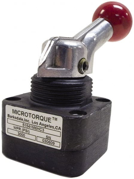 Barksdale - 2.8 GPM 0.17 Inlet Anodized Aluminum Hydraulic Control Valve - 0.17 Thread, 6,000 psi, 3" High x 2.03" Wide x 4.11" Long, 0.4 CV Rate - Exact Tooling