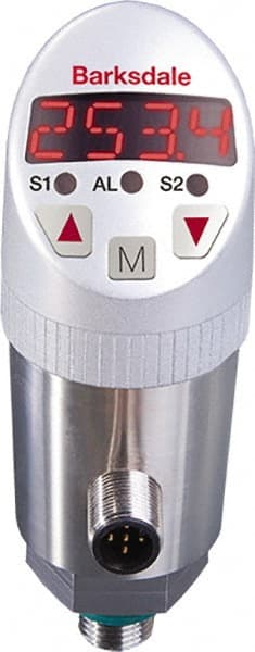 Barksdale - 1,500 Max psi, ±0.5% Accuracy, 1/4" NPT (Male) Connection Electronic Pressure Switch and Transducer with Display - 4 to 20mA Output Signal, M12 Wetted Parts, 1/4" Thread, -13 to 212°F, 32 Volts - Exact Tooling