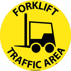 NMC - Adhesive Backed Floor Signs; Message Type: Accident Prevention ; Graphic Type: Truck ; Legend: Forklift Traffic Area ; Color: Black; Yellow ; Special Color Properties: No Special Properties ; Shape: Round - Exact Tooling