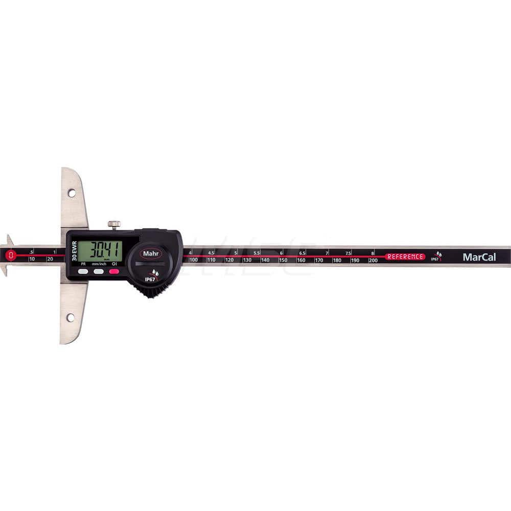 Mahr - Electronic Depth Gages; Minimum Measurement (mm): 0 ; Minimum Measurement (Decimal Inch): 0 ; Maximum Measurement (Decimal Inch): 8 ; Maximum Measurement (mm): 200 ; Resolution (mm): 0.01 ; Resolution (Decimal Inch): 0.0005 - Exact Tooling