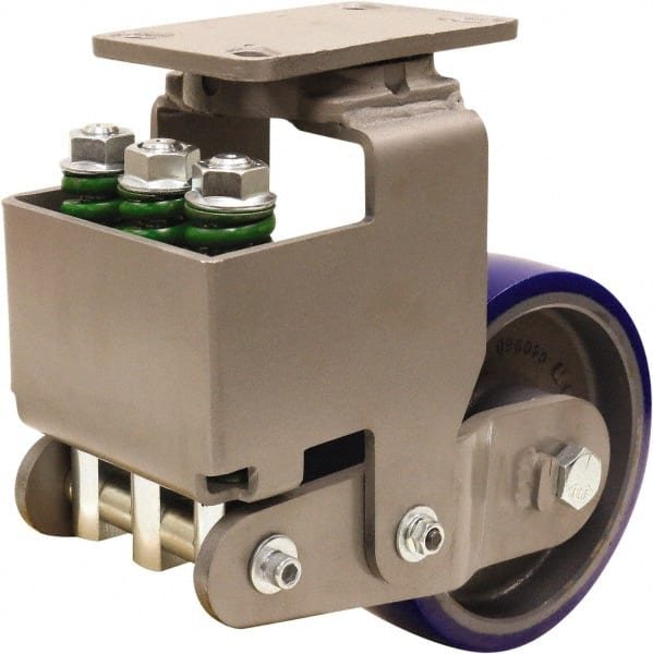 Hamilton - 8" Diam x 3" Wide, Polyurethane Mold on to Cast Iron Center Swivel Caster - 2,000 Lb Capacity, Top Plate Mount, 4-1/2" x 6-1/2" Plate, Sealed Precision Ball Bearing Bearing - Exact Tooling
