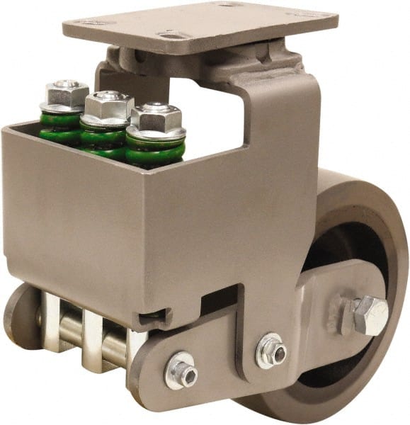 Hamilton - 8" Diam x 3" Wide, Polyurethane Mold on to Cast Iron Center Swivel Caster - 3,145 Lb Capacity, Top Plate Mount, 4-1/2" x 6-1/2" Plate, Sealed Precision Ball Bearing Bearing - Exact Tooling
