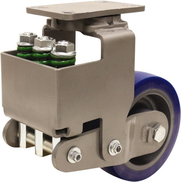 Hamilton - 8" Diam x 3" Wide, Polyurethane Mold on to Cast Iron Center Swivel Caster - 2,700 Lb Capacity, Top Plate Mount, 4-1/2" x 6-1/2" Plate, Sealed Precision Ball Bearing Bearing - Exact Tooling