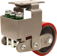 Hamilton - 8" Diam x 3" Wide, Polyurethane Mold on to Cast Iron Center Rigid Caster - 2,500 Lb Capacity, Top Plate Mount, 4-1/2" x 6-1/2" Plate, Sealed Precision Ball Bearing Bearing - Exact Tooling