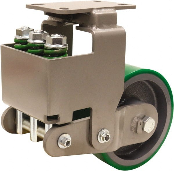 Hamilton - 8" Diam x 3" Wide, Polyurethane Mold on to Cast Iron Center Rigid Caster - 3,145 Lb Capacity, Top Plate Mount, 4-1/2" x 6-1/2" Plate, Sealed Precision Ball Bearing Bearing - Exact Tooling