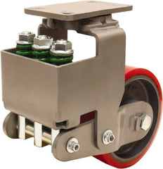 Hamilton - 8" Diam x 3" Wide, Polyurethane Mold on to Cast Iron Center Swivel Caster - 2,500 Lb Capacity, Top Plate Mount, 4-1/2" x 6-1/2" Plate, Sealed Precision Ball Bearing Bearing - Exact Tooling