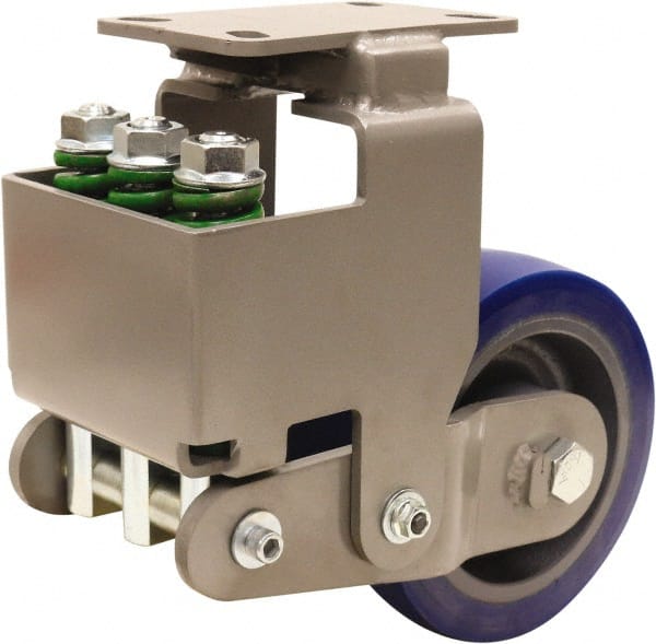 Hamilton - 8" Diam x 3" Wide, Polyurethane Mold on to Cast Iron Center Rigid Caster - 2,700 Lb Capacity, Top Plate Mount, 4-1/2" x 6-1/2" Plate, Sealed Precision Ball Bearing Bearing - Exact Tooling