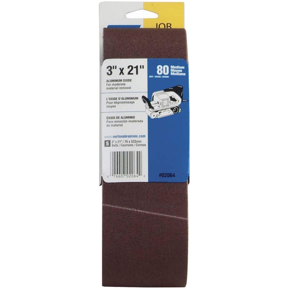 Norton - 3" Wide x 21" OAL, 80 Grit, Aluminum Oxide Abrasive Belt - Exact Tooling