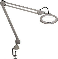 Vision Engineering - 30" Arm, Spring Suspension, Clamp Mount, LED, Light Gray, Magnifying Task Light - 10 Watts, 100-240 Volts, 2.25x Magnification, 5" Wide x 8" Long - Exact Tooling