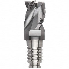 Kennametal - 1/2" Diam, 3/8" LOC, 3 Flute, 0.015" Corner Radius End Mill Head - Solid Carbide, AlTiN Finish, Duo-Lock 12 Connection, Spiral Flute, 35° Helix, Centercutting - Exact Tooling