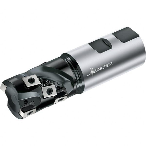 Walter - 25mm Cut Diam, 32mm Max Depth of Cut, 25mm Shank Diam, 100mm OAL, Indexable Square Shoulder End Mill - Weldon Shank, 0° Lead Angle, Through Coolant, Series F5038-W - Exact Tooling