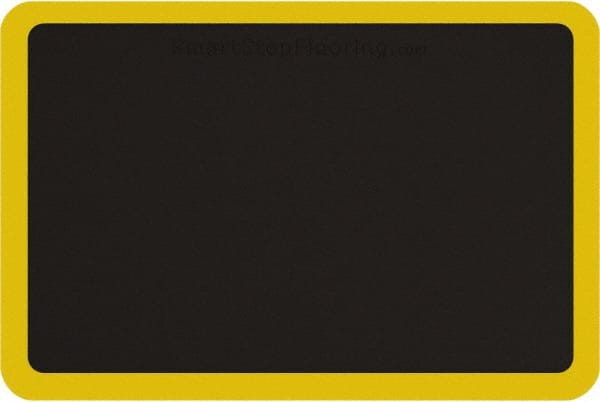 Smart Step - 3' Long x 2' Wide, Dry Environment, Anti-Fatigue Matting - Black with Yellow Borders, Urethane with Urethane Sponge Base, Beveled on All 4 Sides - Exact Tooling