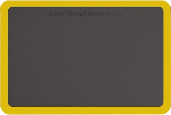 Smart Step - 3' Long x 2' Wide, Dry Environment, Anti-Fatigue Matting - Gray with Yellow Borders, Urethane with Urethane Sponge Base, Beveled on All 4 Sides - Exact Tooling