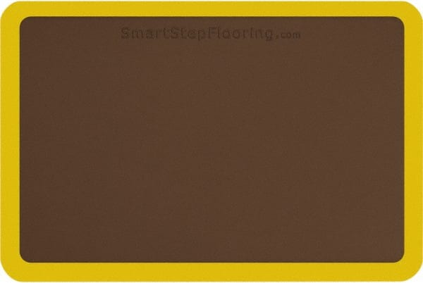 Smart Step - 3' Long x 2' Wide, Dry Environment, Anti-Fatigue Matting - Brown with Yellow Borders, Urethane with Urethane Sponge Base, Beveled on All 4 Sides - Exact Tooling