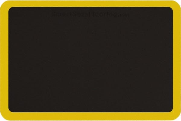Smart Step - 3' Long x 2' Wide, Dry Environment, Anti-Fatigue Matting - Black with Yellow Borders, Urethane with Urethane Sponge Base, Beveled on All 4 Sides - Exact Tooling