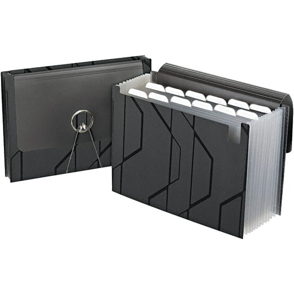 Pendaflex - 11-3/4 x 9-1/2", Letter Size, Black, Expandable File Folders with Elastic Cord Closure - 1/6 Tab Cut Location - Exact Tooling