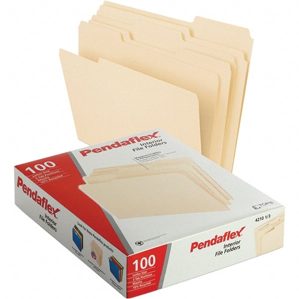 Pendaflex - 11-5/8 x 9-1/2", Letter Size, Manila, File Folders with Top Tab - 11 Point Stock, Assorted Tab Cut Location - Exact Tooling