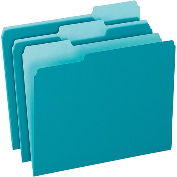 Pendaflex - 11-5/8 x 9-1/2", Letter Size, Teal, File Folders with Top Tab - 11 Point Stock, Assorted Tab Cut Location - Exact Tooling