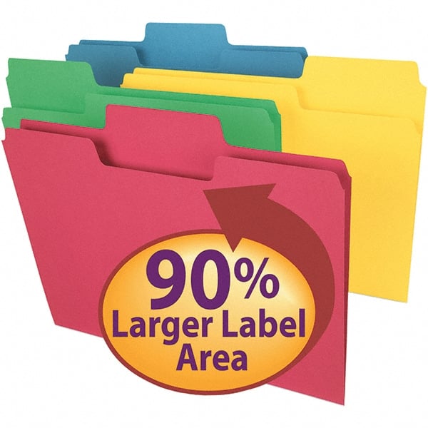 SMEAD - 11-5/8 x 9-1/2", Letter Size, Assorted Colors, File Folders with Top Tab - 11 Point Stock, Assorted Tab Cut Location - Exact Tooling