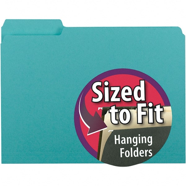 SMEAD - 11-5/8 x 9-3/16", Letter Size, Aqua, File Folders with Top Tab - 11 Point Stock, Assorted Tab Cut Location - Exact Tooling