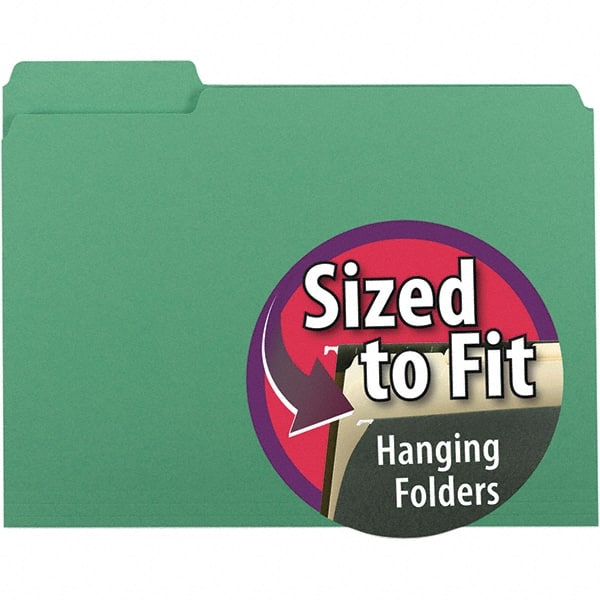 SMEAD - 11-5/8 x 9-3/16", Letter Size, Green, File Folders with Top Tab - 11 Point Stock, Assorted Tab Cut Location - Exact Tooling