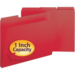 SMEAD - 11-3/4 x 9-1/2", Letter Size, Bright Red, File Folders with Top Tab - 23 Point Stock, Assorted Tab Cut Location - Exact Tooling