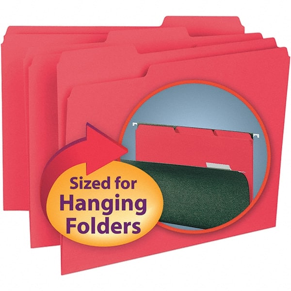 SMEAD - 11-5/8 x 9-3/16", Letter Size, Red, File Folders with Top Tab - 11 Point Stock, Assorted Tab Cut Location - Exact Tooling