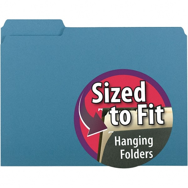 SMEAD - 11-5/8 x 9-3/16", Letter Size, Blue, File Folders with Top Tab - 11 Point Stock, Assorted Tab Cut Location - Exact Tooling