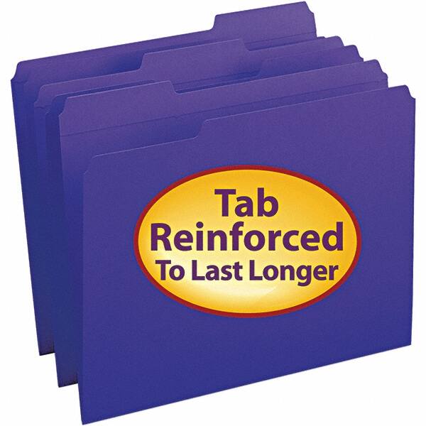 SMEAD - 11-5/8 x 9-1/2", Letter Size, Purple, File Folders with Top Tab - 11 Point Stock, Assorted Tab Cut Location - Exact Tooling
