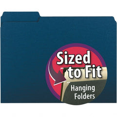 SMEAD - 11-5/8 x 9-3/16", Letter Size, Navy Blue, File Folders with Top Tab - 11 Point Stock, Assorted Tab Cut Location - Exact Tooling