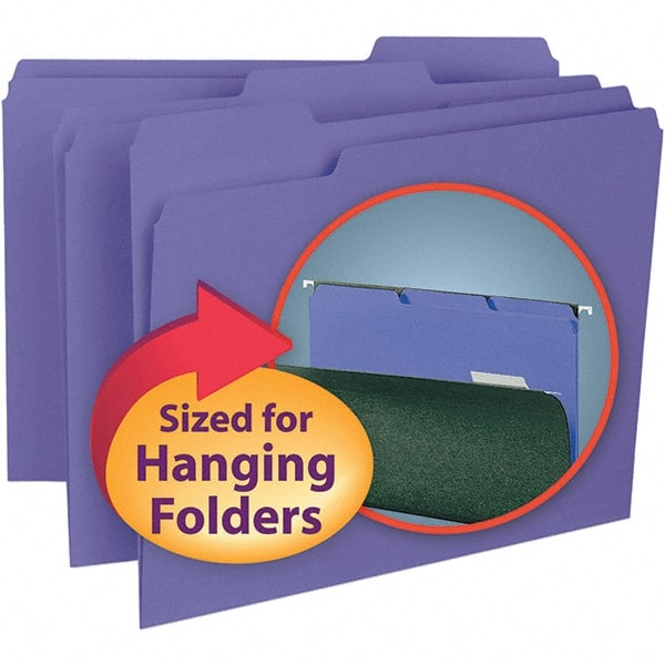 SMEAD - 11-5/8 x 9-3/16", Letter Size, Purple, File Folders with Top Tab - 11 Point Stock, Assorted Tab Cut Location - Exact Tooling