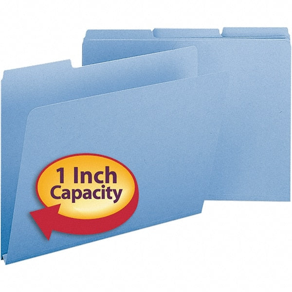 SMEAD - 11-3/4 x 9-1/2", Letter Size, Blue, File Folders with Top Tab - 23 Point Stock, Assorted Tab Cut Location - Exact Tooling