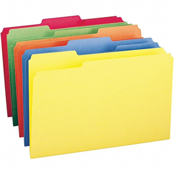 SMEAD - 14-3/4 x 9-1/2", Legal, Assorted Colors, File Folders with Top Tab - 11 Point Stock, Assorted Tab Cut Location - Exact Tooling