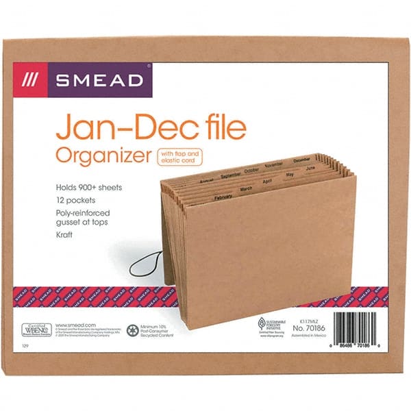 SMEAD - 12 x 10", Letter Size, Kraft, Expansion Folders - Assorted Tab Cut Location - Exact Tooling