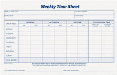 TOPS - 8-1/2" High x 5-1/2" Wide Weekly Time Sheets - Purple, White, Use with Manual Entries - Exact Tooling