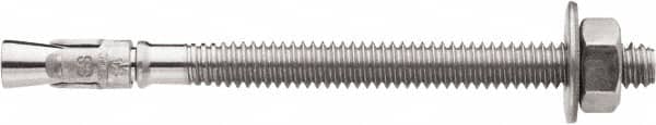 Powers Fasteners - 1/4" Diam, 1/4" Drill, 2-1/4" OAL, 2-1/4" Min Embedment Wedge Expansion Concrete Anchor - 304 Stainless Steel, Hex Nut Head, Hex Drive, 1-1/4" Thread Length - Exact Tooling